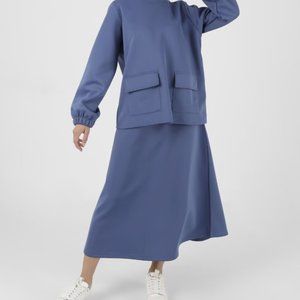 Skirt Suit Sweater Blue Winter Fall NWT 2 Piece Matching Set Two Classy Modest